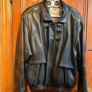 London Fog Black Leather Bomber Jacket